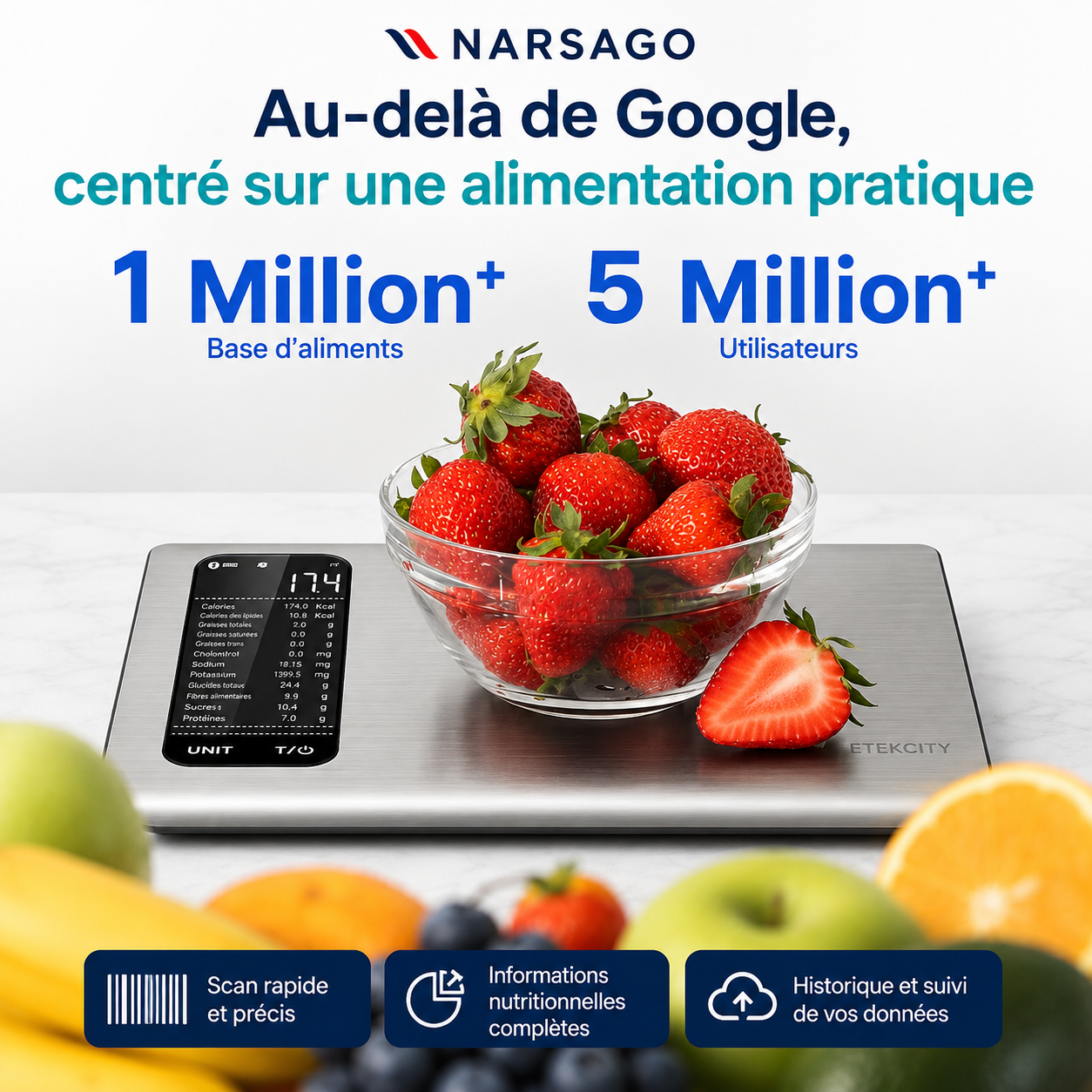 Sakerplus® Balance de Cuisine Connectée – Suivi Intelligent de la Nutrition