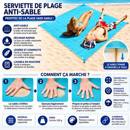 Serviette de plage XXL 200 x 200 cm | Sans sable et grand format