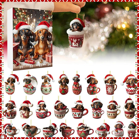 Calendrier de l’Avent de Noël teckel | Affichage du compte à rebours des fêtes