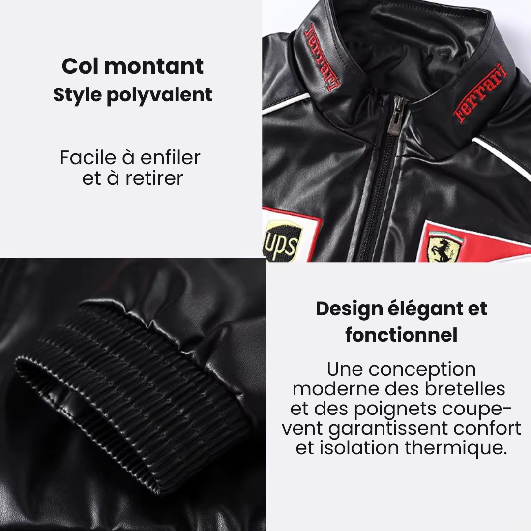 Veste de course Ferrari Vintage en cuir – Unisexe – Rétro (oversize)