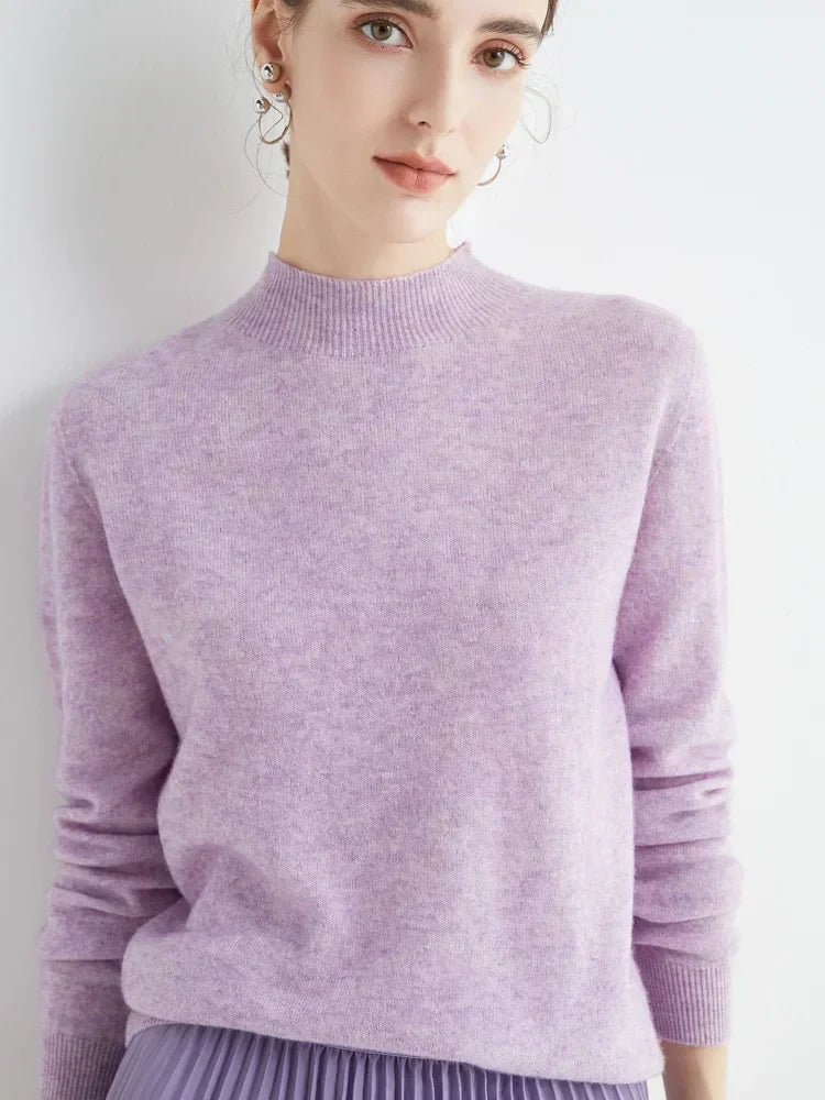 Pull Femme Classique Doux - Col Montant, Laine, Travail