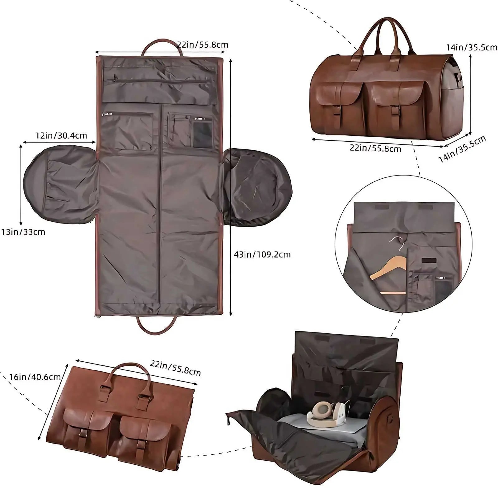 Sac de voyage en cuir 2 en 1 | Résistant avec compartiment chaussures
