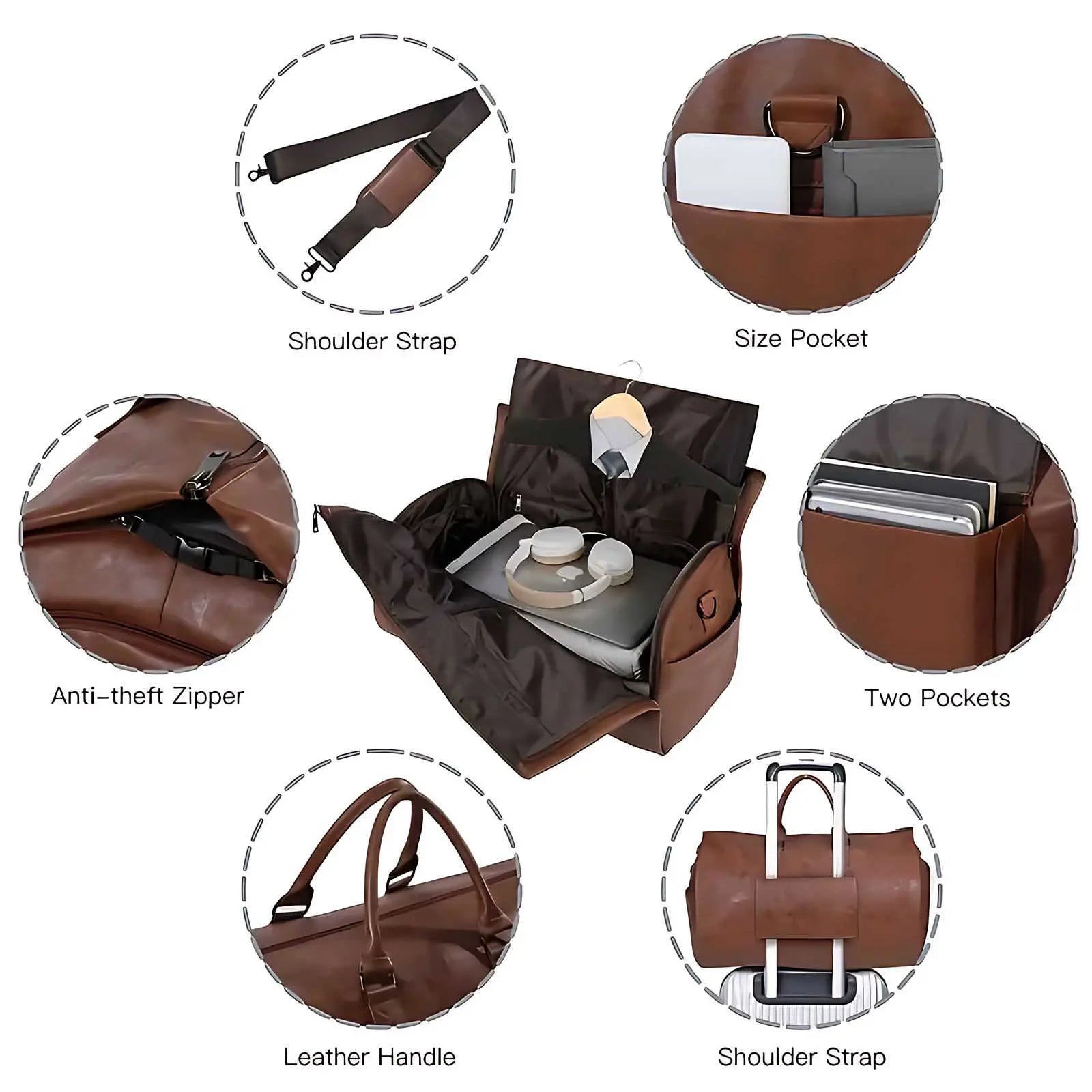 Sac de voyage en cuir 2 en 1 | Résistant avec compartiment chaussures
