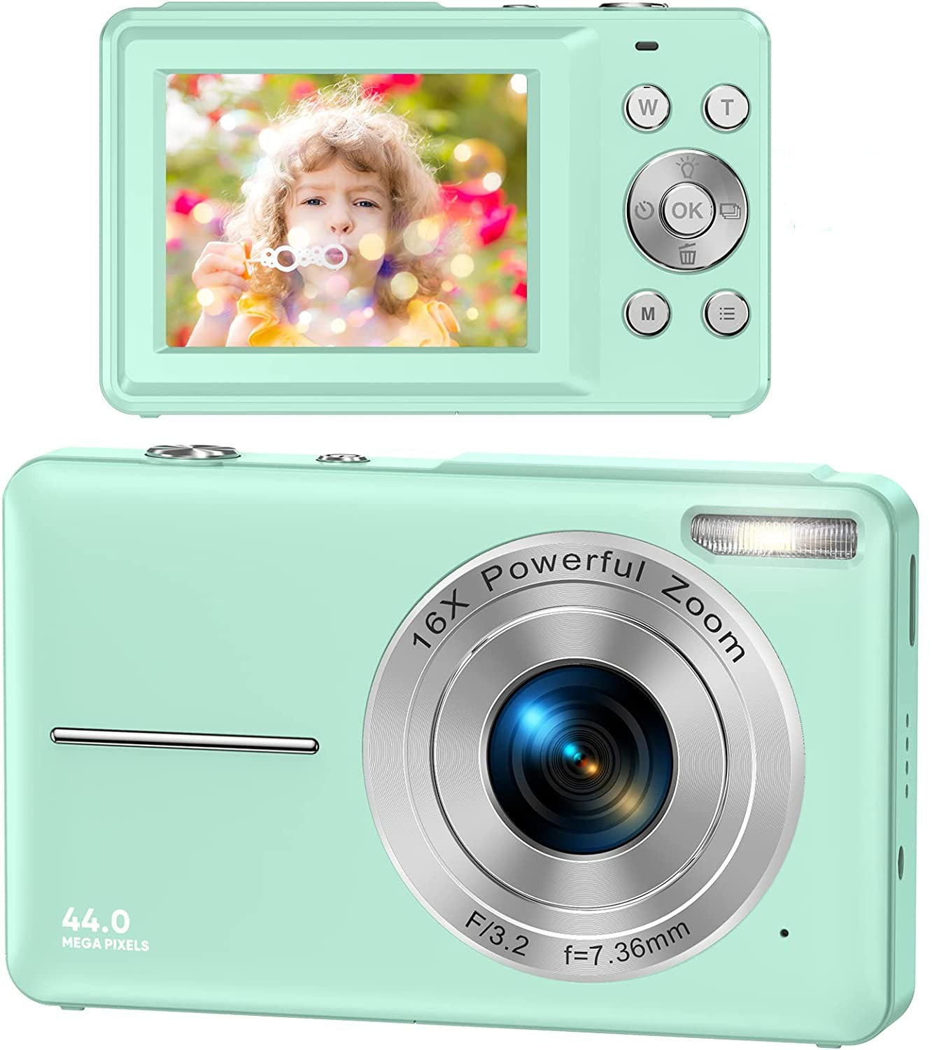 Appareil photo numérique portable 44 MP 1080p avec zoom 16×, écran LCD 2,4 pouces, batterie rechargeable, compact et léger pour réaliser des vlogs