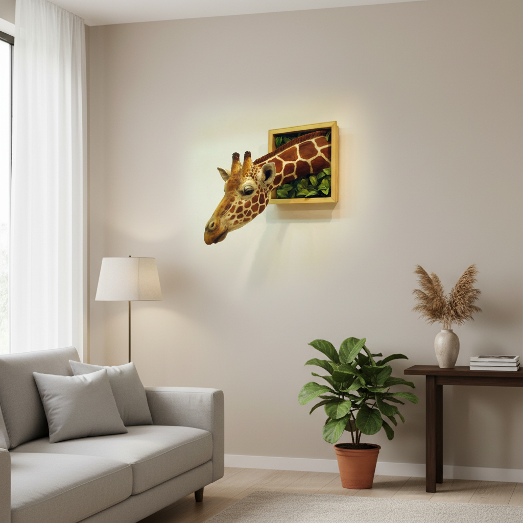 Tête de girafe - Décoration murale - Sculpture 3D - Décoration grandeur nature