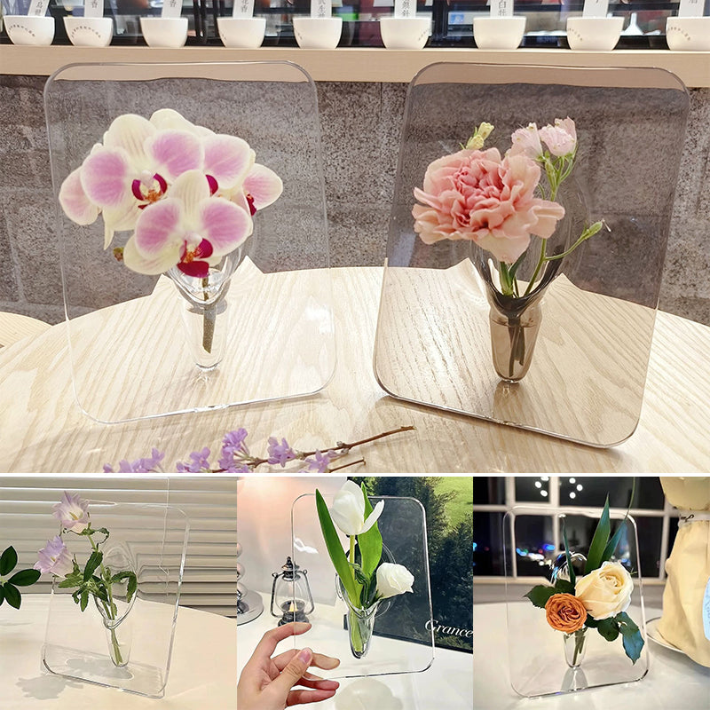 Cadre photo, vase, arrangement floral, ornement de bureau