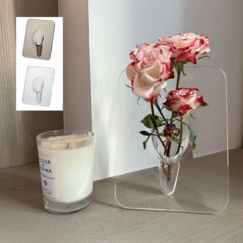 Cadre photo, vase, arrangement floral, ornement de bureau