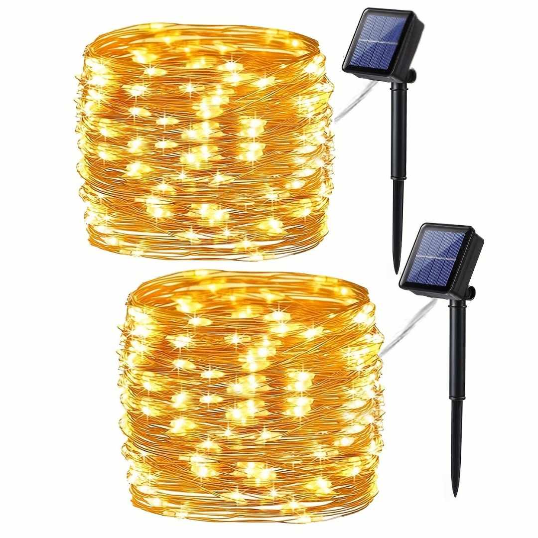 Guirlandes lumineuses solaires | LED blanc chaud avec deux panneaux solaires