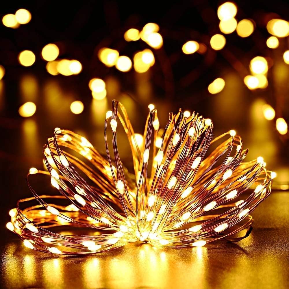 Guirlandes lumineuses solaires | LED blanc chaud avec deux panneaux solaires