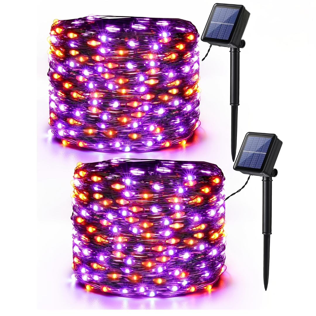 Guirlandes lumineuses solaires | LED blanc chaud avec deux panneaux solaires