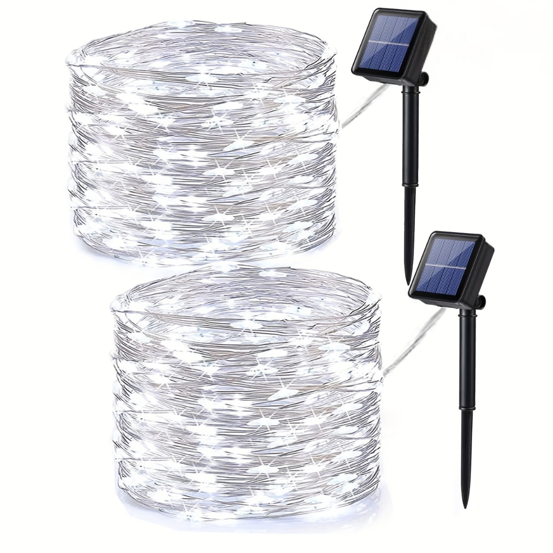 Guirlandes lumineuses solaires | LED blanc chaud avec deux panneaux solaires