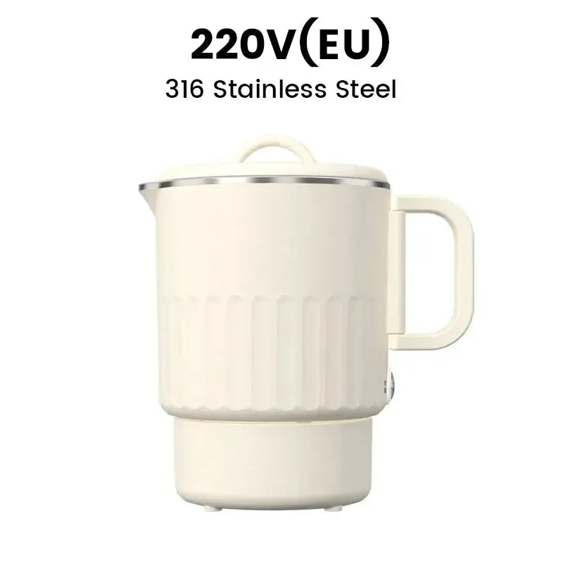 Bouilloire électrique pliable de voyage 800 ml, intérieur en acier inoxydable 304/316, double paroi et base amovible