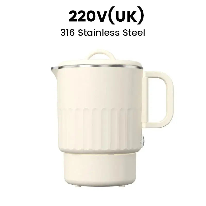 Bouilloire électrique pliable de voyage 800 ml, intérieur en acier inoxydable 304/316, double paroi et base amovible