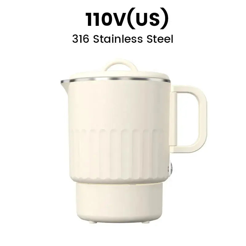 Bouilloire électrique pliable de voyage 800 ml, intérieur en acier inoxydable 304/316, double paroi et base amovible