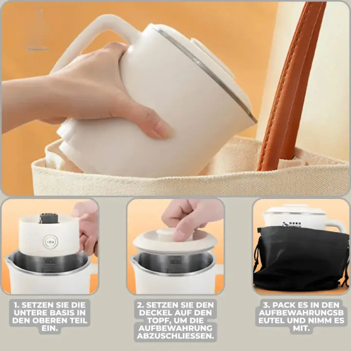 Bouilloire électrique pliable de voyage 800 ml, intérieur en acier inoxydable 304/316, double paroi et base amovible