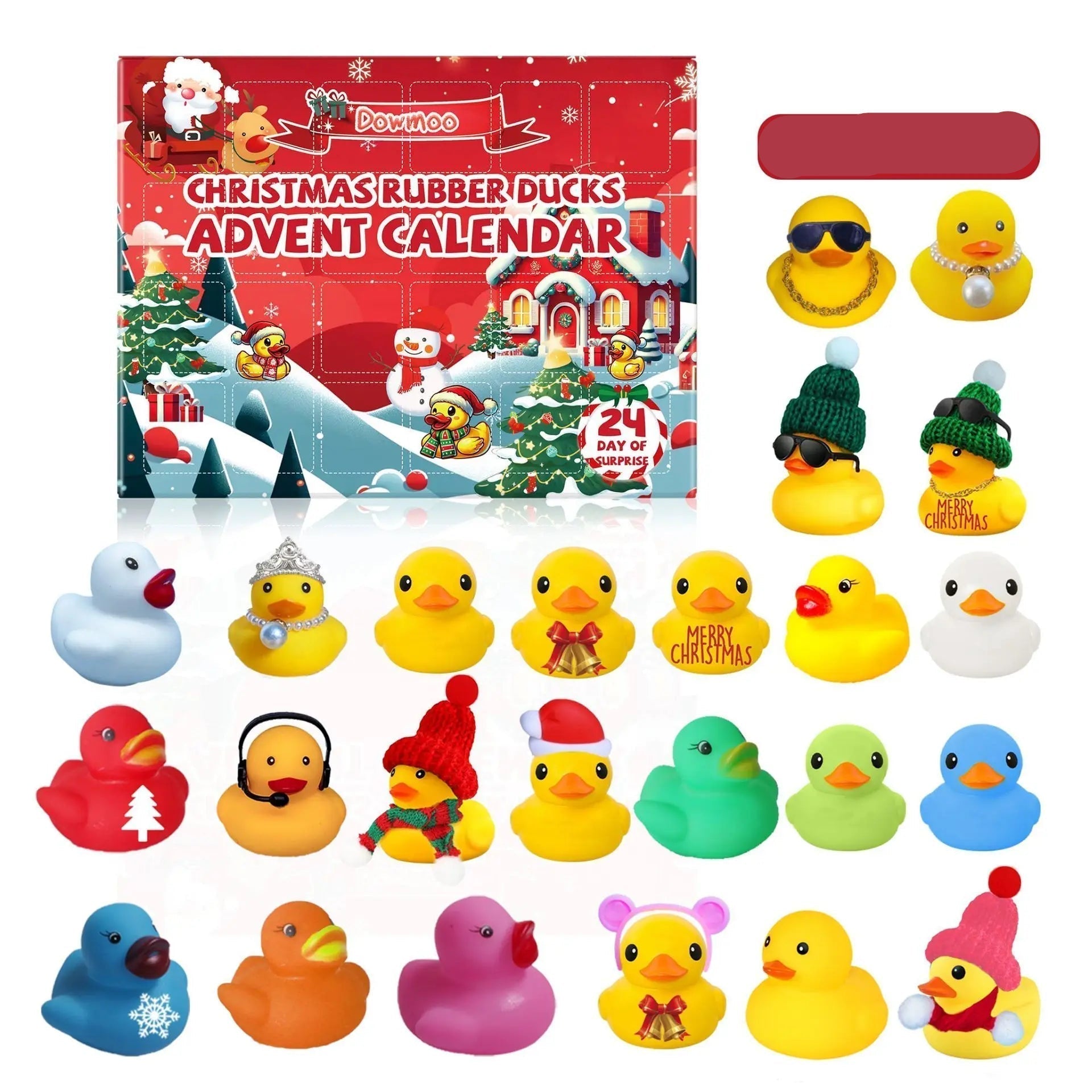 Calendrier de l'Avent Canard en caoutchouc de Noël | 24 jouets de bain sur le thème des fêtes