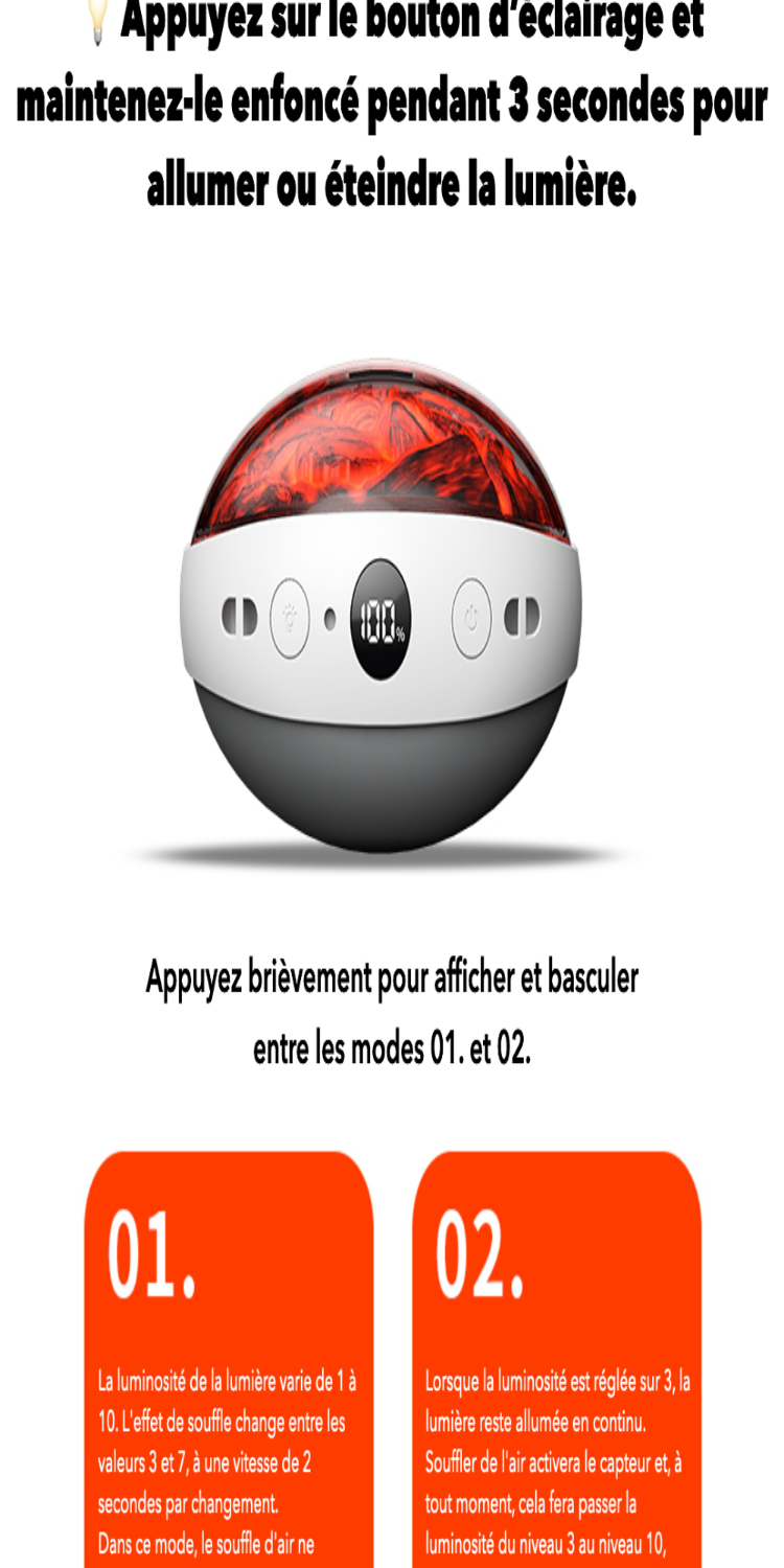 Chauffe main léger et rechargeable, aspect flamme avec chauffe rapide - 3 niveaux, chargeur USB-C, batterie externe de 2000 mAh lithium