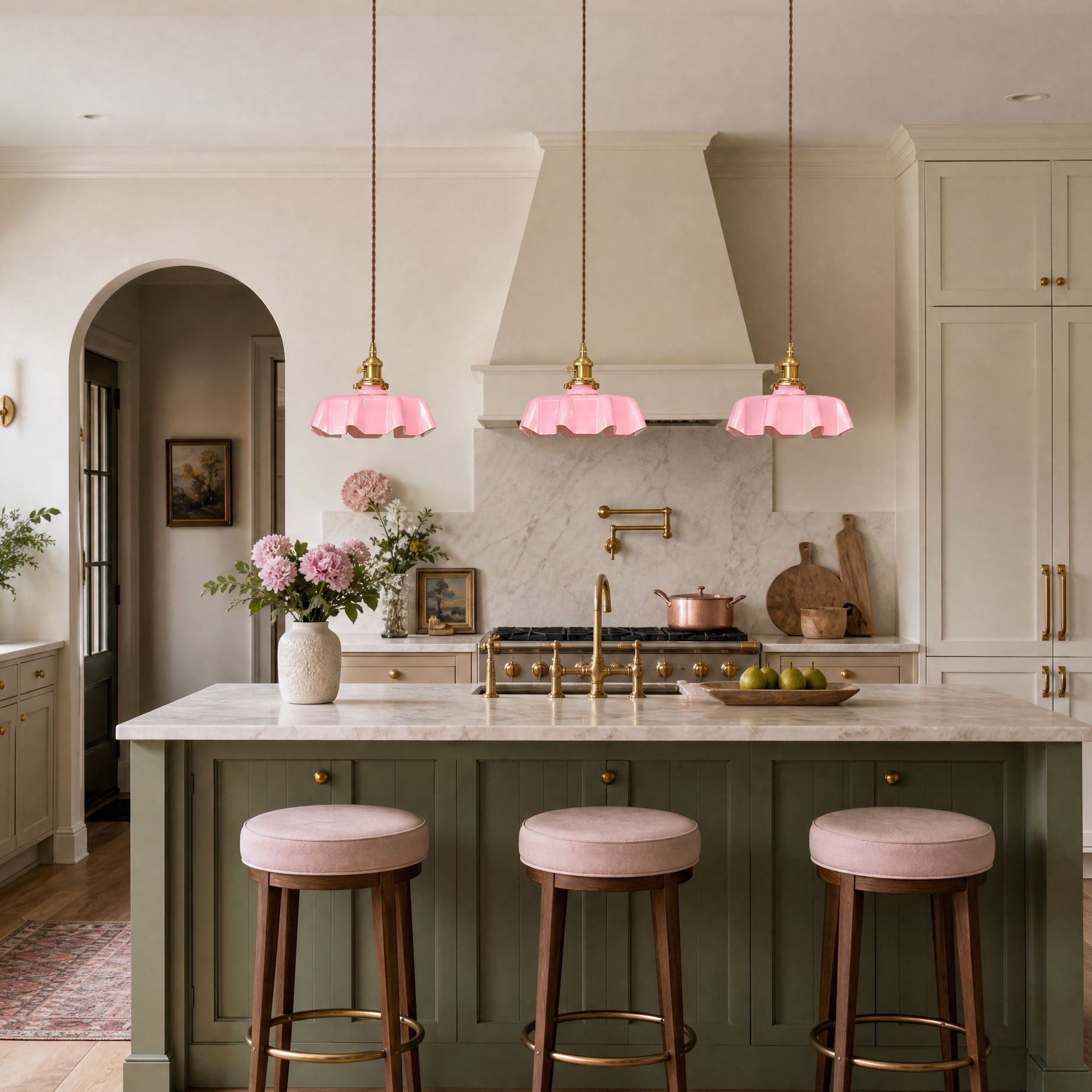 Lampe à suspension plissée à fleurs françaises — Design d'éclairage vintage