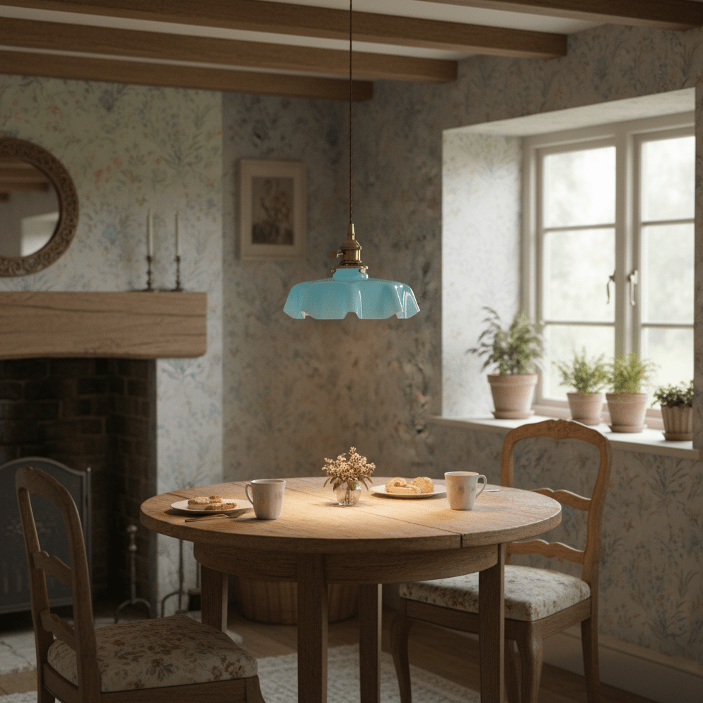 Lampe à suspension plissée à fleurs françaises — Design d'éclairage vintage