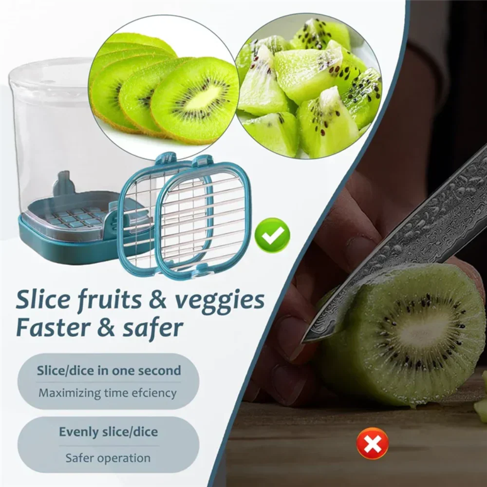 Trancheur à fruits avec bol collecteur et lames interchangeables pour une coupe rapide