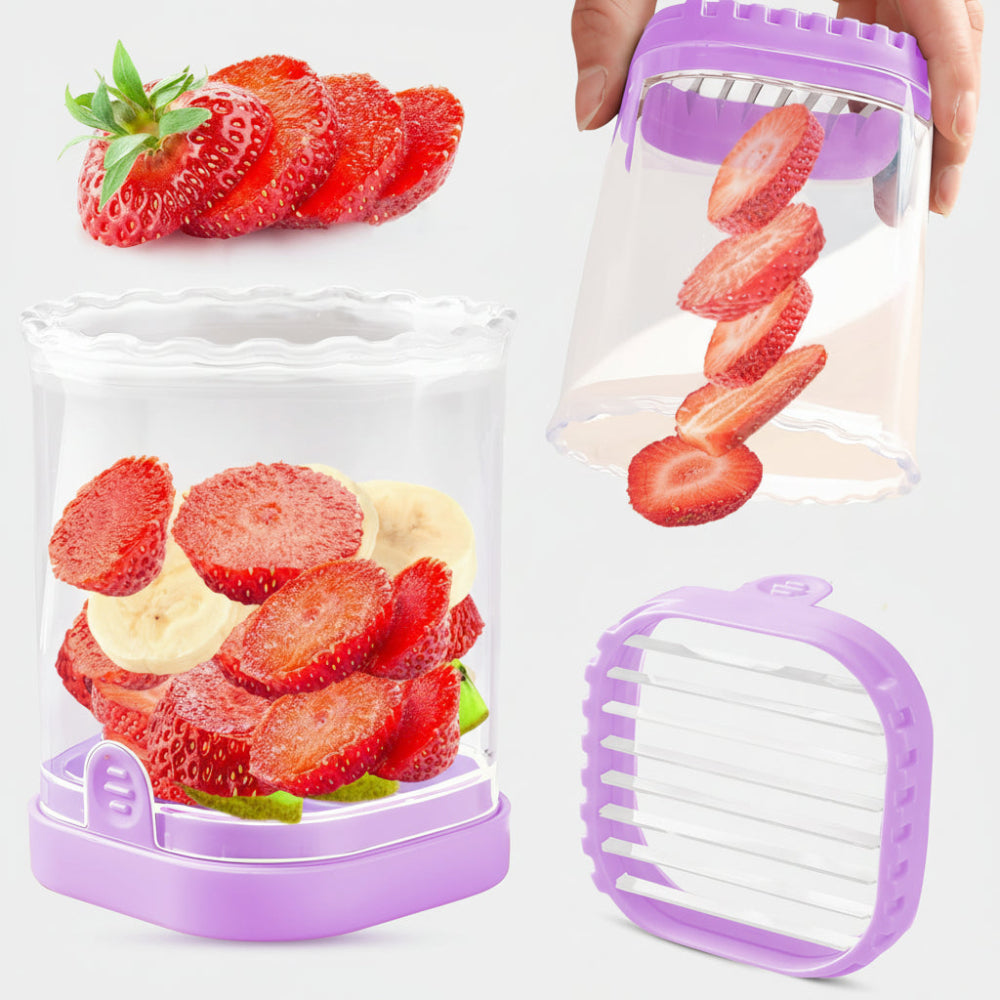 Trancheur à fruits avec bol collecteur et lames interchangeables pour une coupe rapide