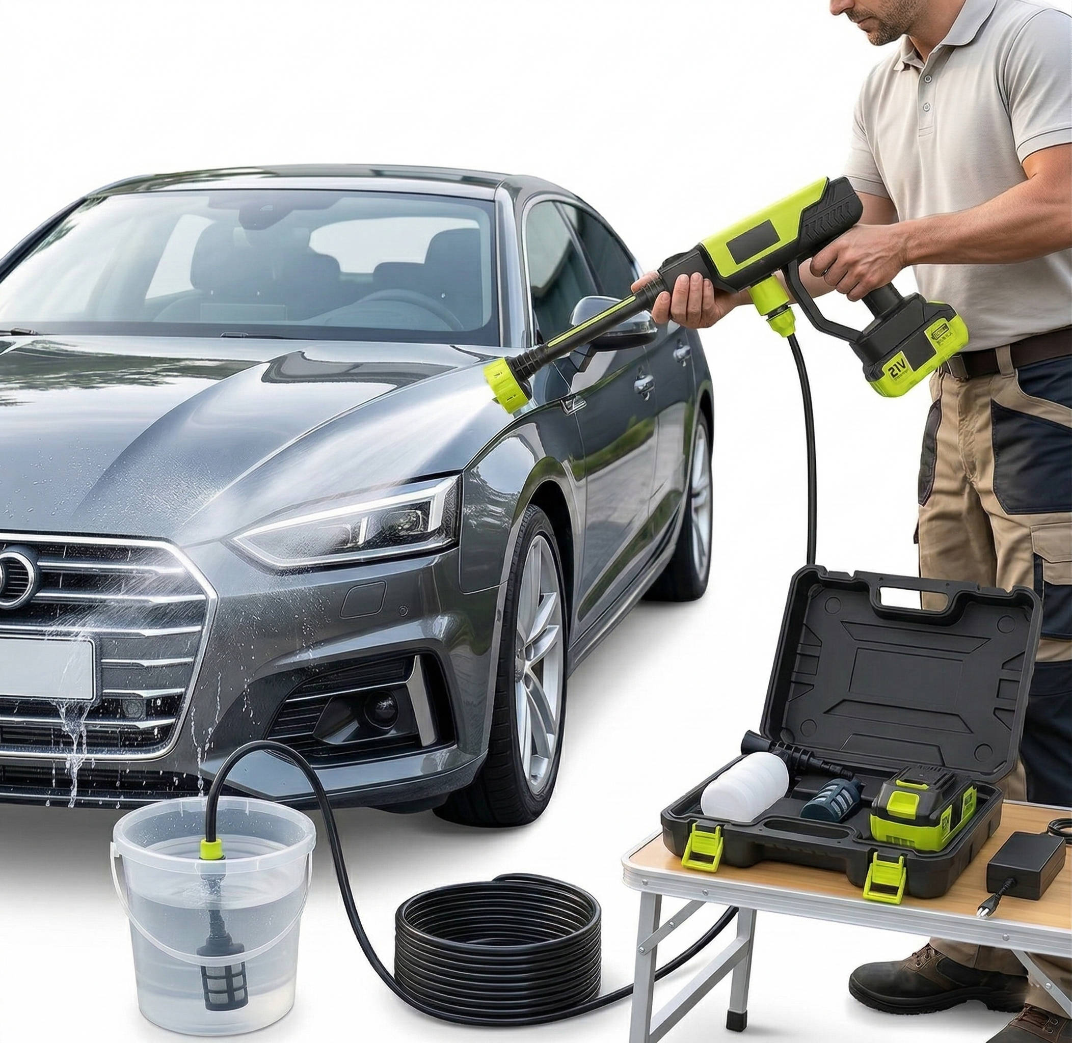 Nettoyeur haute pression sans fil pour voiture, nettoyage domestique et arrosage du jardin