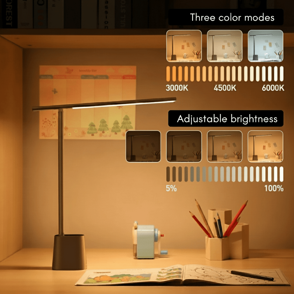 Lampe de bureau LED pliable avec éclairage alimenté par USB à intensité variable