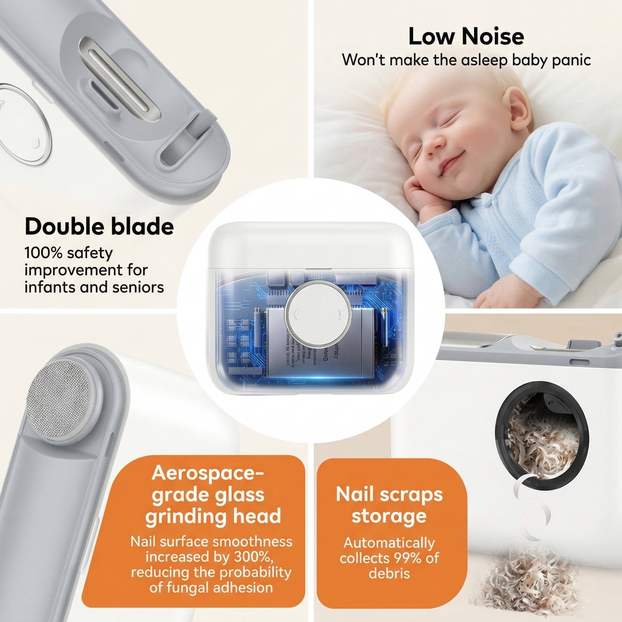 Coupe-ongles électrique rechargeable pour adultes et enfants, avec réservoir intégré, léger