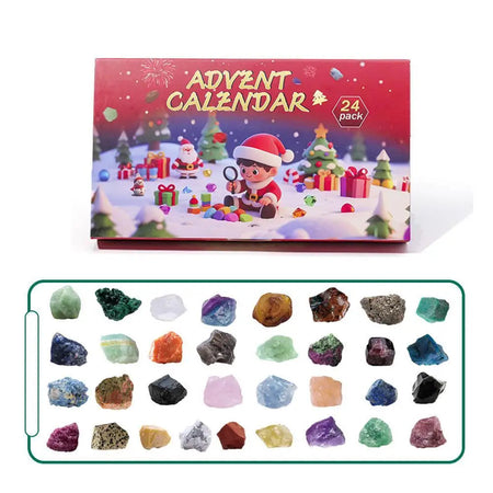 Calendrier de l'Avent 24 pierres naturelles – kit de découverte avec loupe et bijoux