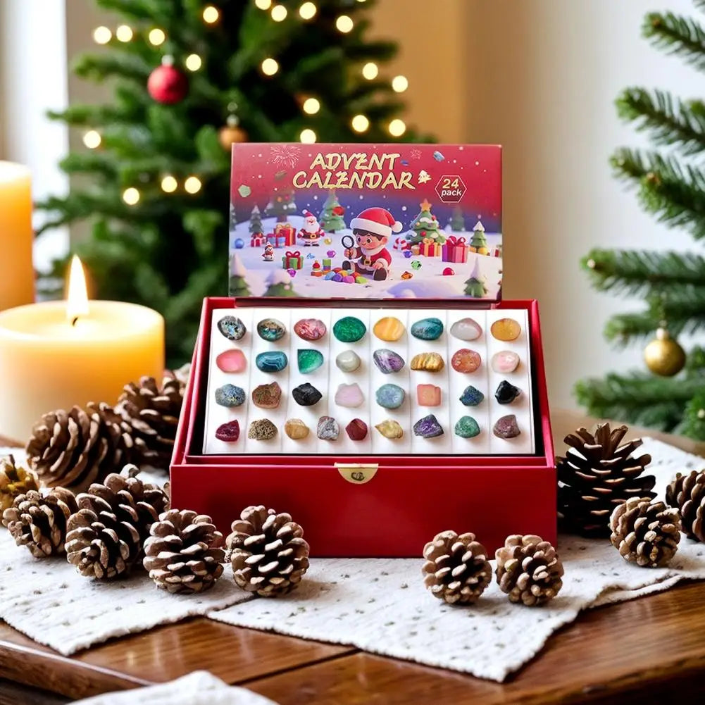 Calendrier de l'Avent de Noël | Ensemble éducatif de 24 pierres précieuses naturelles