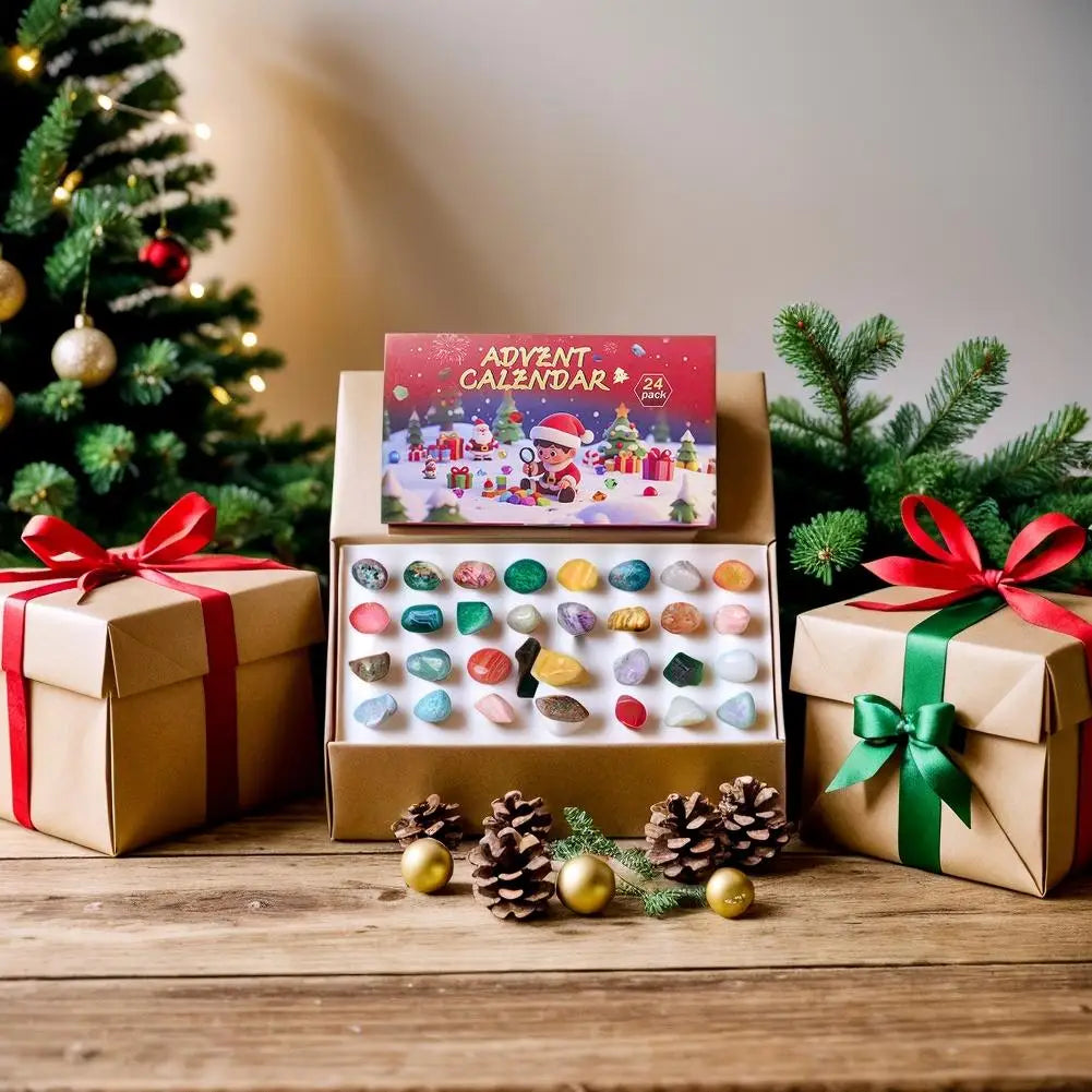 Calendrier de l'Avent de Noël | Ensemble éducatif de 24 pierres précieuses naturelles