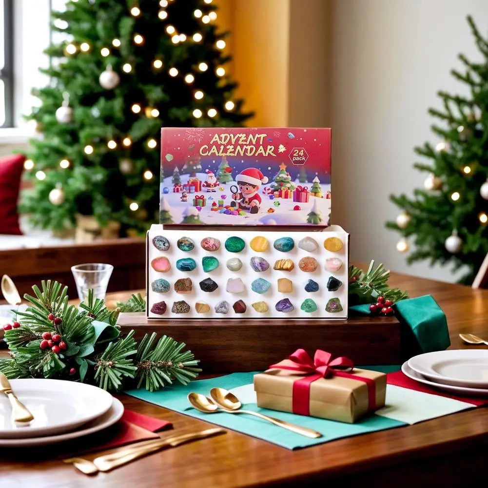 Calendrier de l'Avent de Noël | Ensemble éducatif de 24 pierres précieuses naturelles