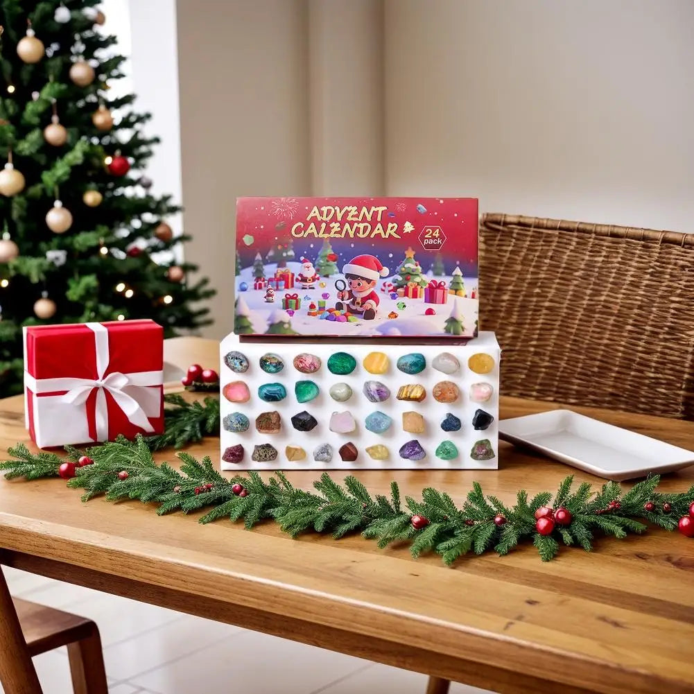 Calendrier de l'Avent de Noël | Ensemble éducatif de 24 pierres précieuses naturelles