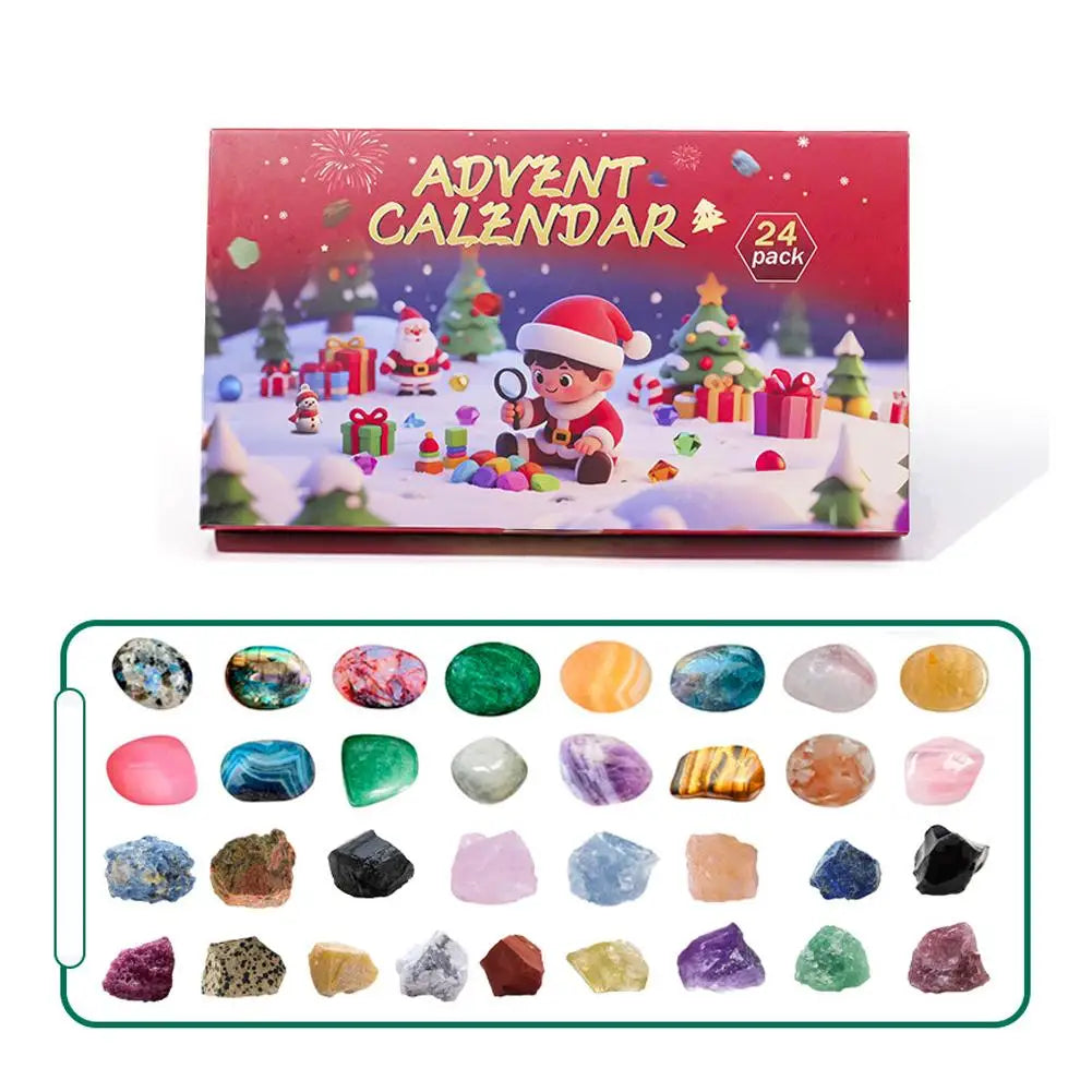Calendrier de l'Avent de Noël | Ensemble éducatif de 24 pierres précieuses naturelles