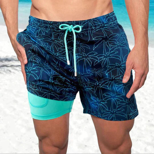 Shorts de bain pour homme avec tissu à séchage rapide et doublure de compression
