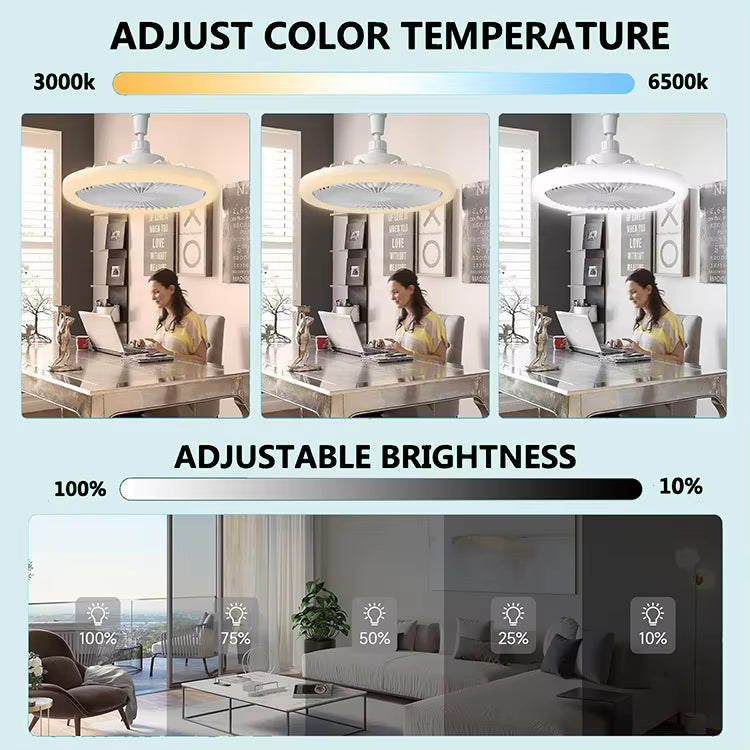 Ventilateur de Plafond LED E27 – Éclairage &amp; Ventilation 2-en-1 avec Télécommande