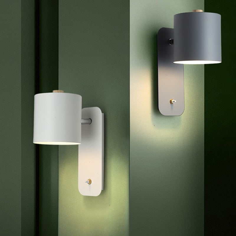 Applique LED Métal Rotatif Interrupteur Blanc Gris Vert Chambre Salon Couloir Moderne | Sansotis