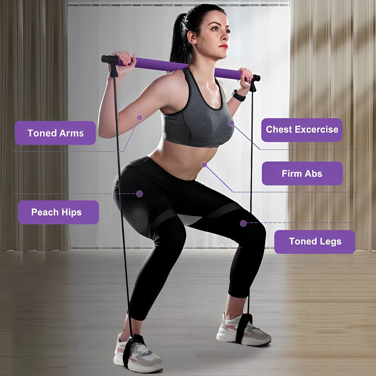 Barre de Pilates Multifonction – Entraînement Complet du Corps à la Maison
