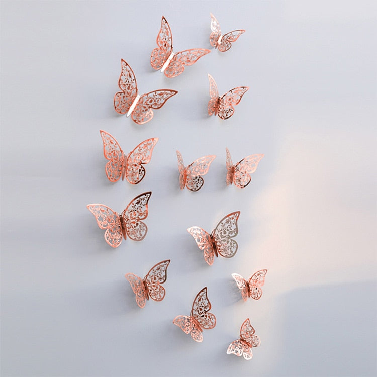 Décor mural papillon 3D | Finition métallisée or rose