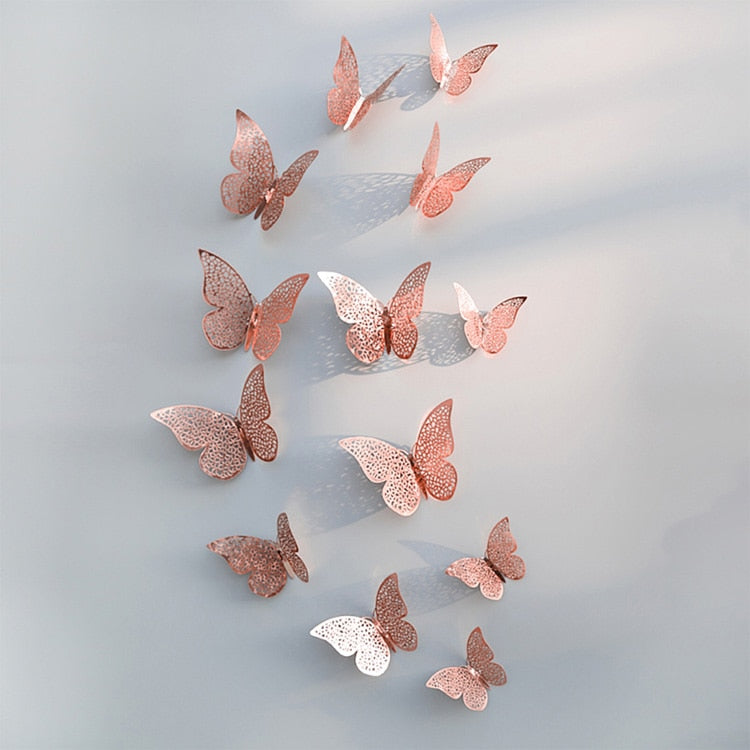 Décor mural papillon 3D | Finition métallisée or rose
