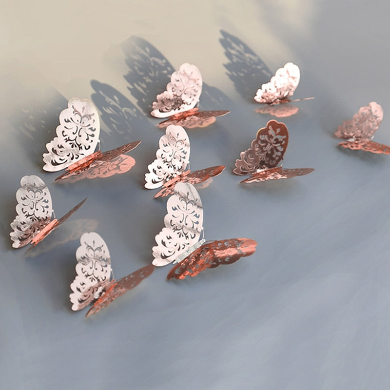 Décor mural papillon 3D | Finition métallisée or rose
