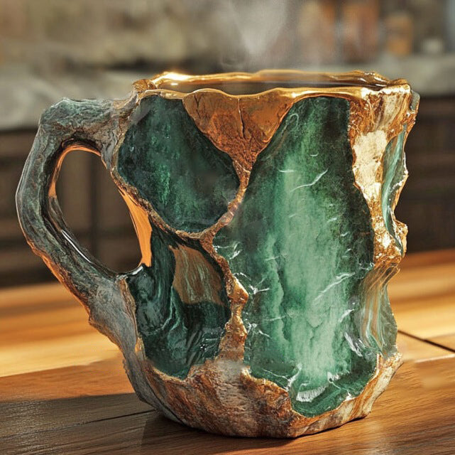 Tasse artisanale en cristal minéral – Isolante, compatible micro-ondes, 350–450 ml, design unique