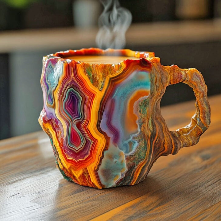 Tasse artisanale en cristal minéral – Isolante, compatible micro-ondes, 350–450 ml, design unique