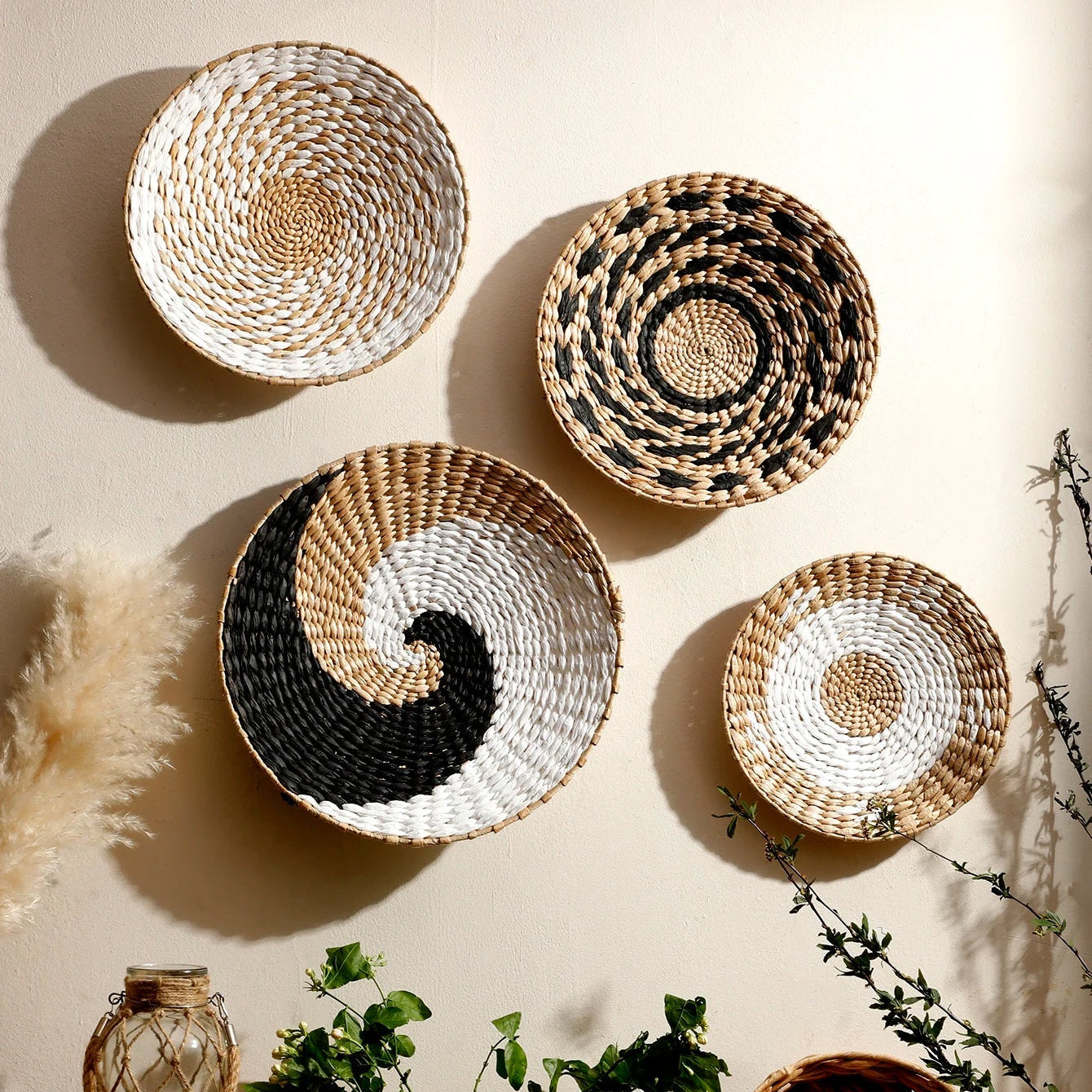 Set déco murale en herbe de mer tissée-main - Art bohème, textures naturelles & motifs uniques pour intérieurs rustiques / modernes | Sansotis