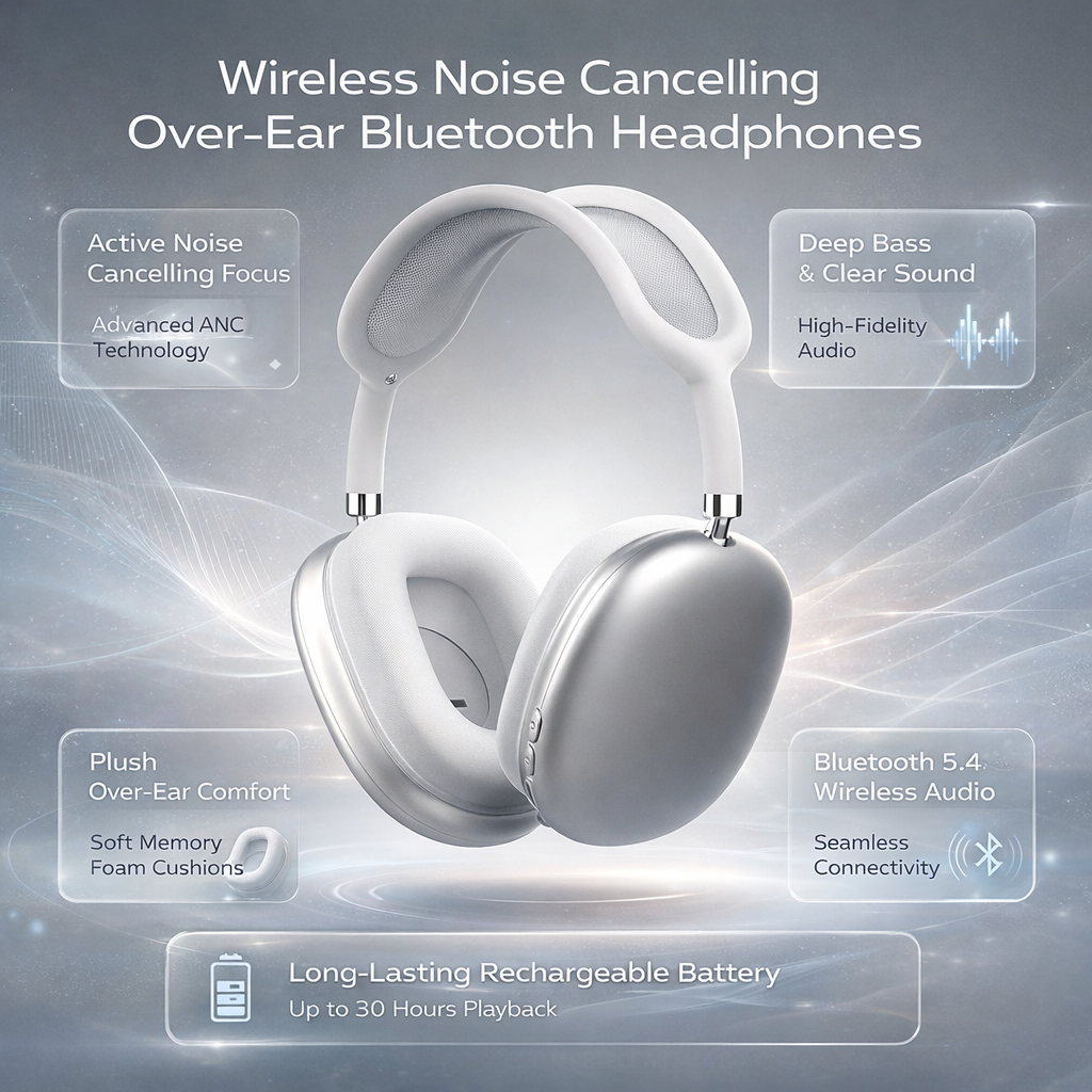 Casques sans fil à réduction de bruit, circum-aural, Bluetooth