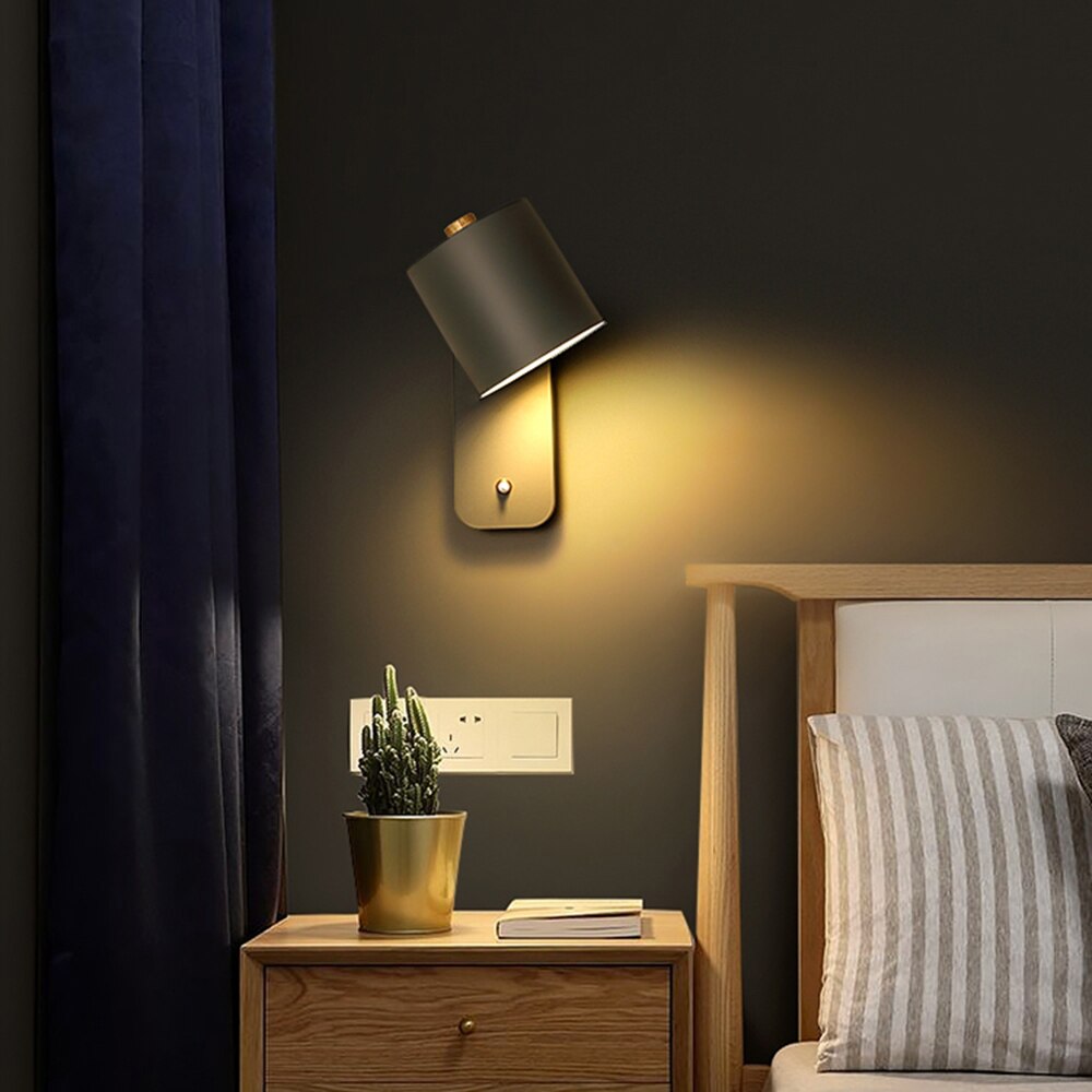 Applique LED Métal Rotatif Interrupteur Blanc Gris Vert Chambre Salon Couloir Moderne | Sansotis