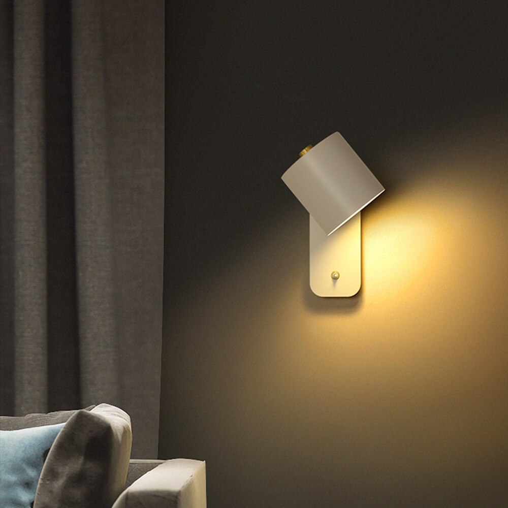 Applique LED Métal Rotatif Interrupteur Blanc Gris Vert Chambre Salon Couloir Moderne | Sansotis