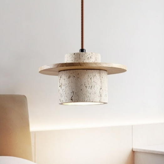 Lampe suspendue en travertin moderne | Abat-jour décoratif en bois naturel