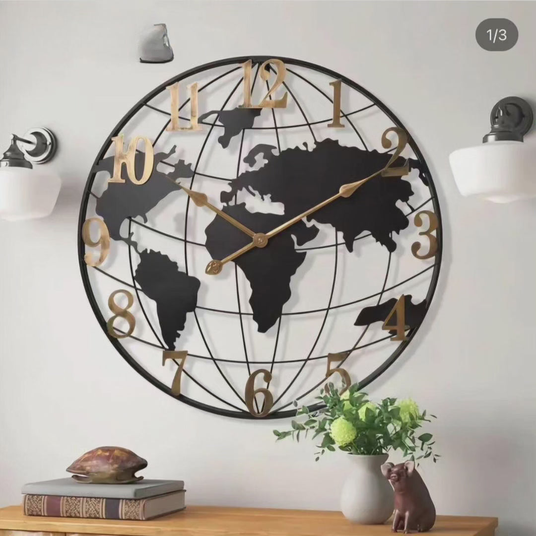 Grande horloge murale carte du monde de 60 cm