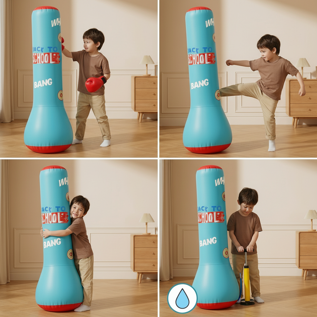 Sac de boxe gonflable pour enfants avec socle rempli d'eau